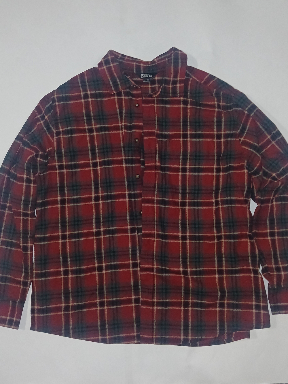 Eddie Bauer Red and Black Plaid Button-Down Shirt